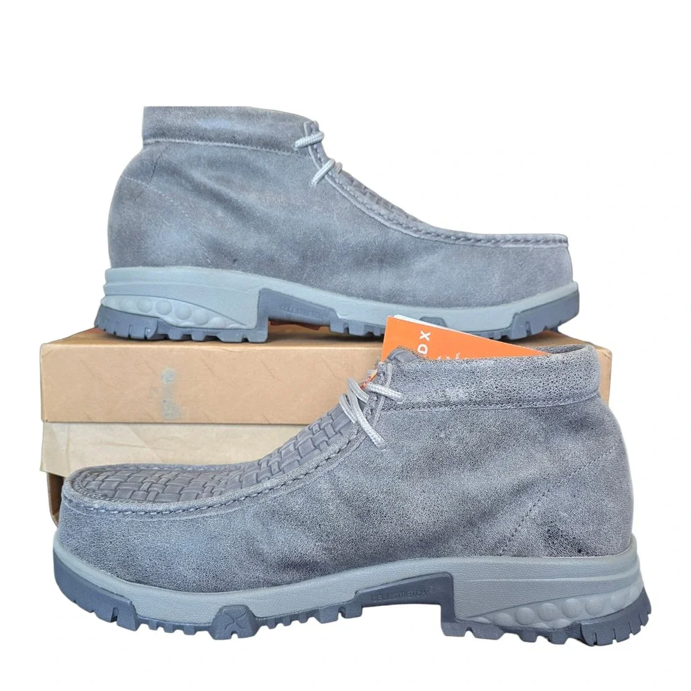 Twisted X Work Grey Suede Leather Woven‎ Moc Toe Work Driving Loafers